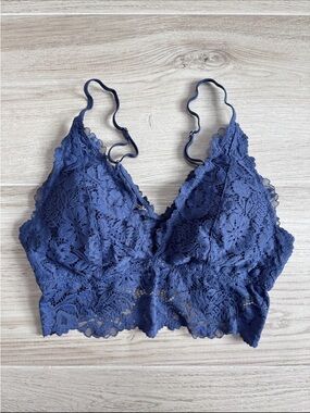 Aerie Bluegrass Lace Padded Plunge Bralette Bra Blue Padded Medium